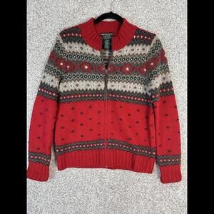 Lauren Ralph Lauren Sweater Women's sz PP Red Hand Knit Lambswool Full Zip